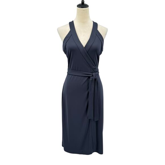 Ann Taylor NWT Solid Dark Navy Blue Sleeveless V-neck Career Wrap Dress - Picture 1 of 7